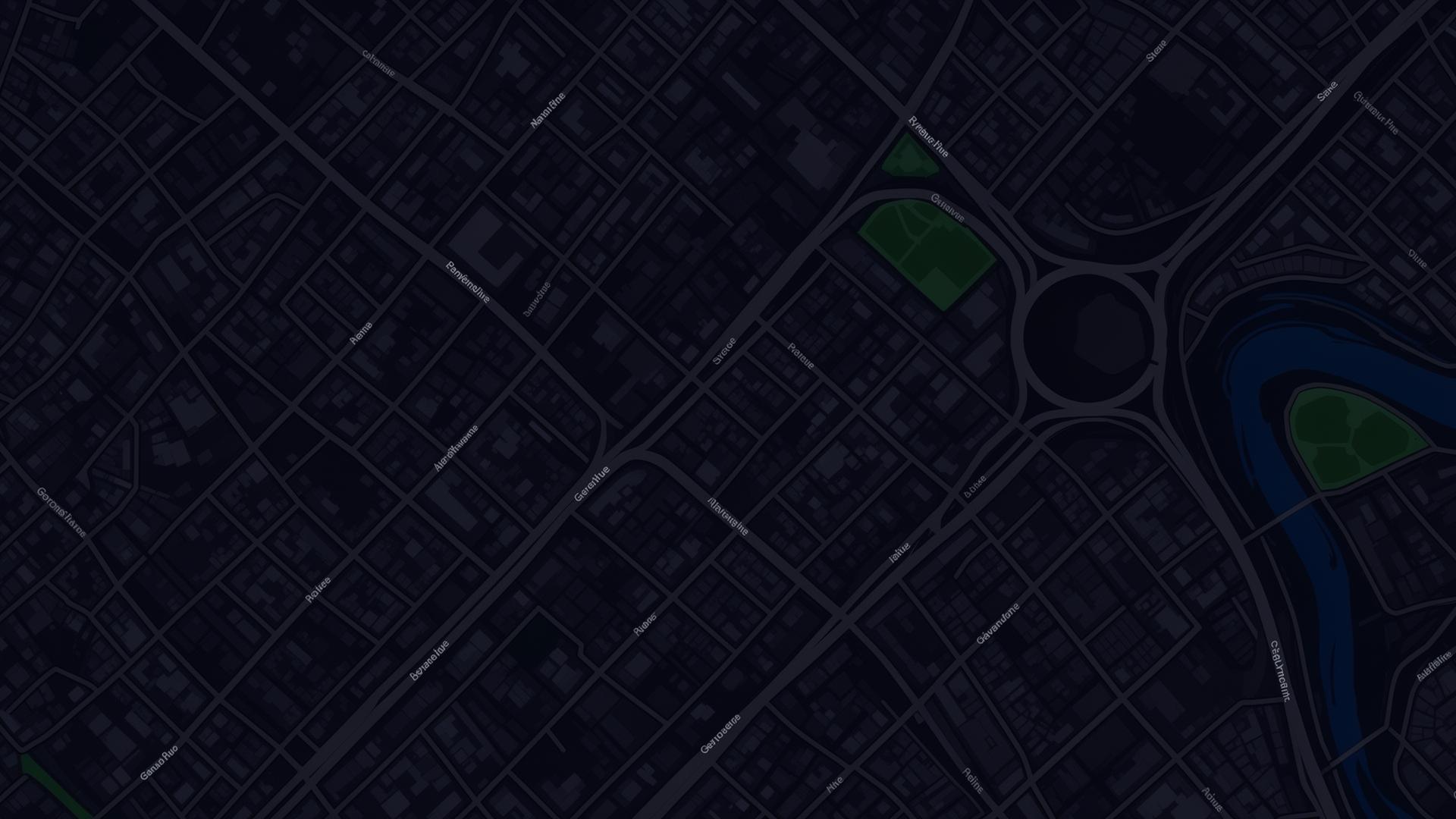 Dark city street map with nearby founders